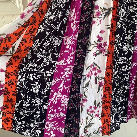 NINA LEONARD Gauzy Flowy Braided Strap Mixed Floral Patchwork Trapeze Dress XL - Picture 4 of 11